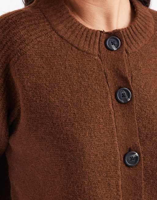 Vero Moda cardigan with ribbed trim in warm chocolate, 3 of 4