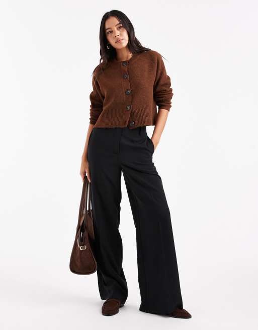 Vero Moda cardigan with ribbed trim in warm chocolate, 4 of 4