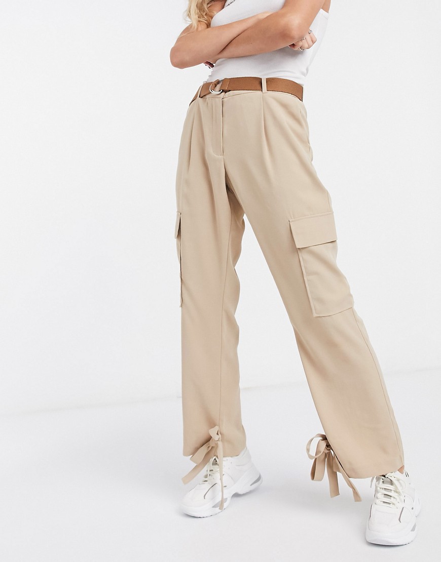 Vero Moda - cargo bukser med bælte i brun-Beige