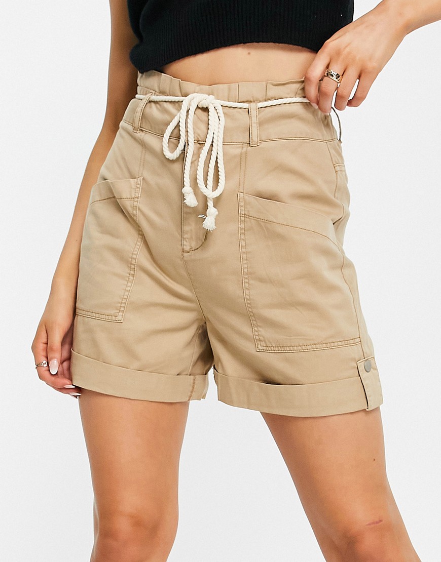 Vero Moda cargo shorts with rope belt in tan-Brown