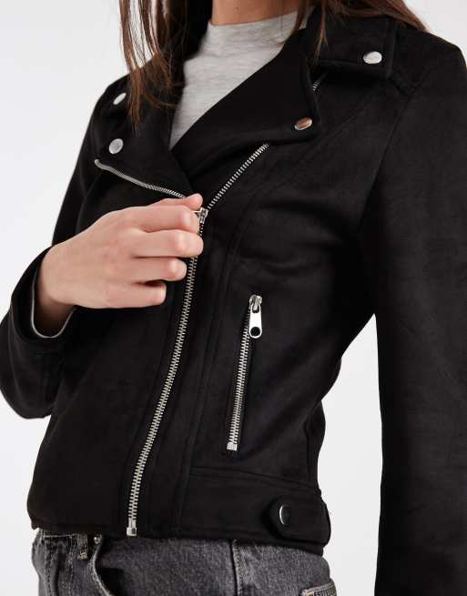 Vero Moda - cazadora biker de ante sintético con efecto lavado en negro, 3 de 4
