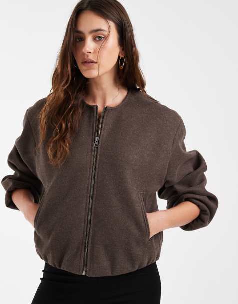 Vero Moda - cazadora bomber texturizada sin cuello en marrón chocolate - view 1