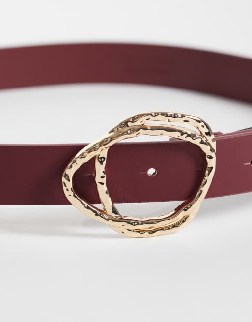Vero Moda ceinture en cuir avec boucle ronde dorée bordeaux, 2 de 3