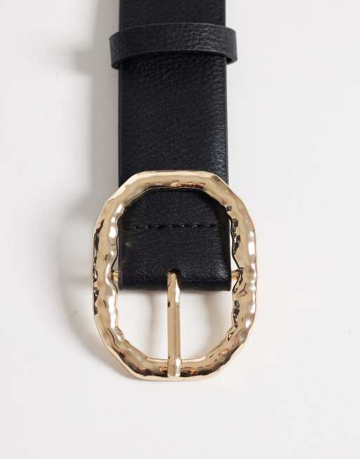 Vero Moda - Ceinture en similicuir avec boucle en métal doré effet martelé - Noir, 2 de 3