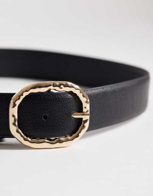 Vero Moda - Ceinture en similicuir avec boucle en métal doré effet martelé - Noir, 3 de 3