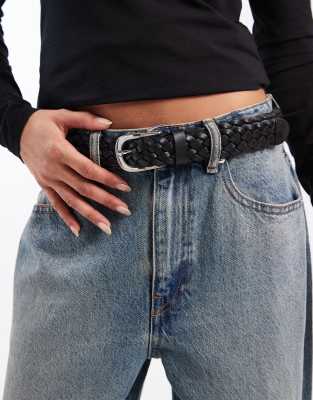 Vero Moda - Ceinture tressée en cuir avec boucle - Noir et argenté