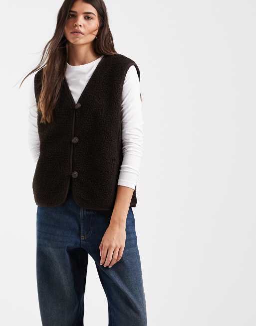 Vero Moda - chaleco teddy boxy en marrón chocolate, 3 de 4