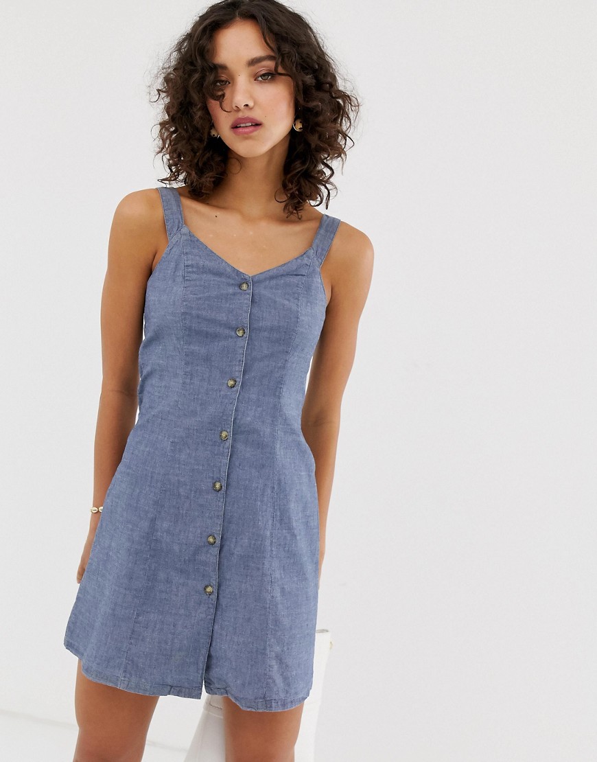 Vero Moda - Chambray cami-jurk met knoopsluiting-Blauw