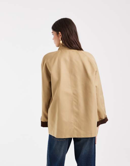 Vero Moda - chaqueta capa con cuello alzado y detalle en contraste en beige, 3 de 4