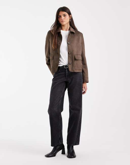 Vero Moda - Chaqueta corta de ante sintético marrón chocolate, 3 de 4