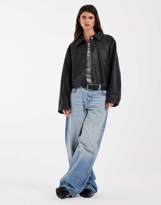 Vero Moda - chaqueta corta estilo worker de piel sintética negra, 3 de 4