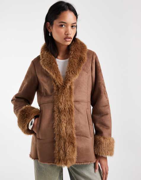 Vero Moda - chaqueta efecto ante con forro de borreguito marrón - view 1