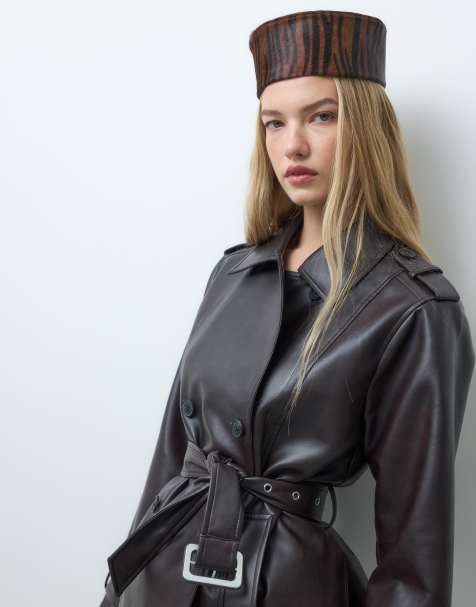 Vero Moda - chaqueta efecto cuero con cinturón en marrón chocolate - view 1