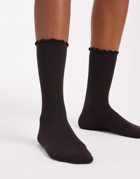 Vero Moda - Chaussettes côtelées à volants - Chocolat - view 1