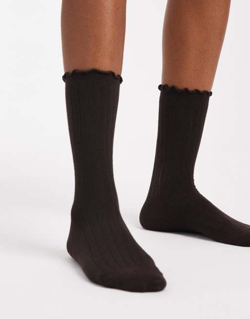 Vero Moda - Chaussettes côtelées à volants - Chocolat