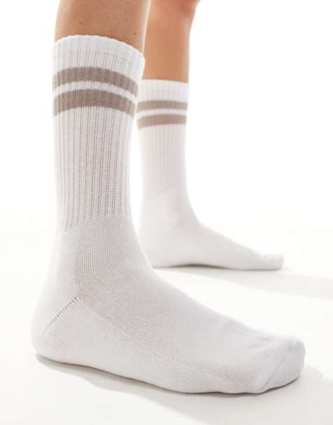Vero Moda - Chaussettes de sport côtelées - Blanc et marron - view 1