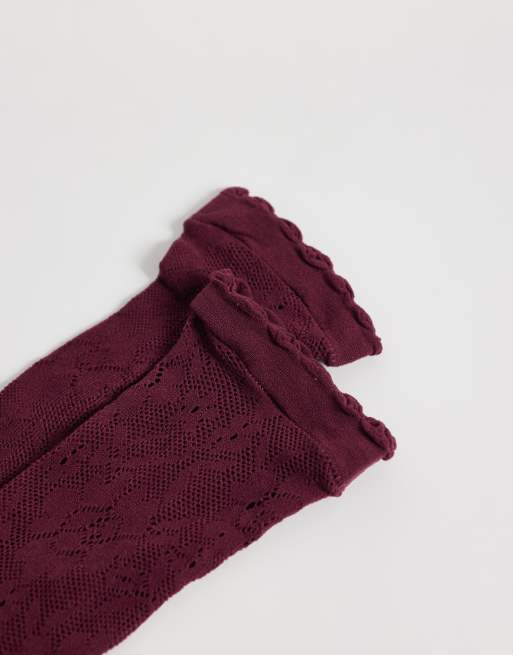 Vero Moda chaussettes transparentes à bord ondulé bordeaux, 3 de 3