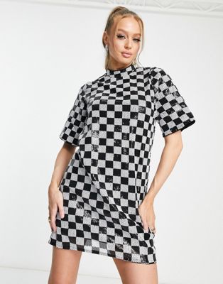 Vero Moda checkerboard sequin mini dress in mono