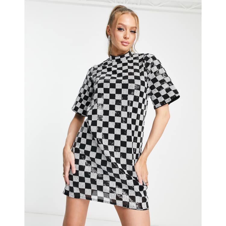 Twisted Wunder mini shift dress in houndstooth sequin