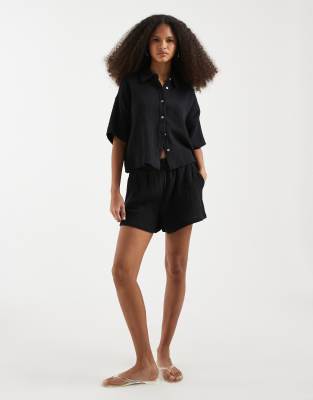 Vero Moda Cheesecloth Textured Shorts Co-ord In Black