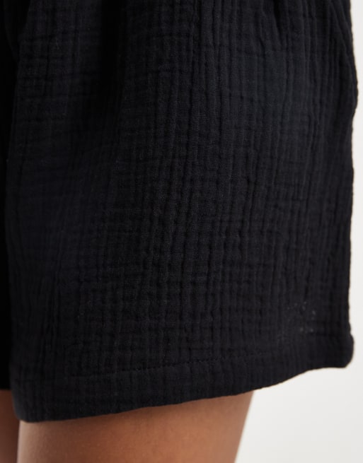Vero Moda cheesecloth textured shorts co-ord in black, 4 of 5