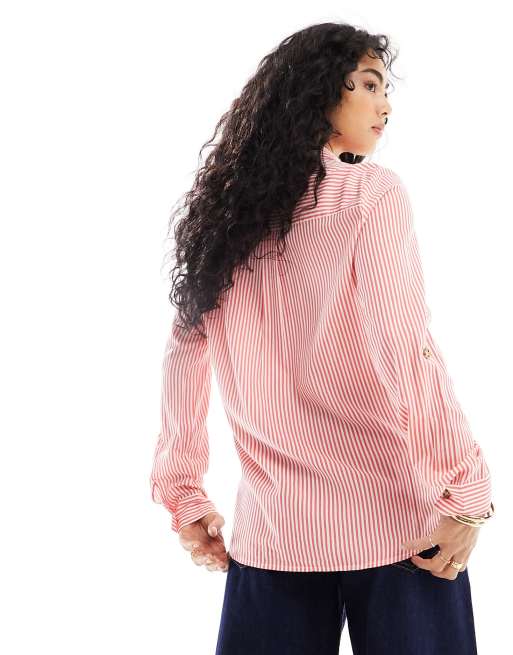Vero Moda - Chemise à rayures avec poche sur le devant - Rouge, 4 de 4
