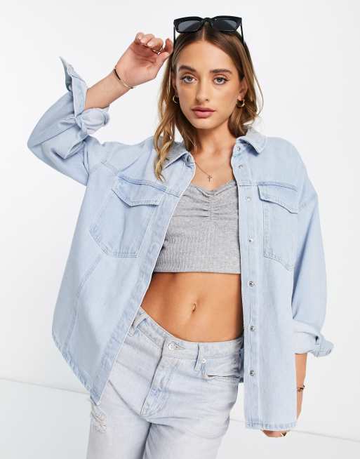 Vero Moda Chemise en jean oversize Bleu clair