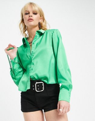 Vero Moda long sleeve shirt in satin green - ASOS Price Checker