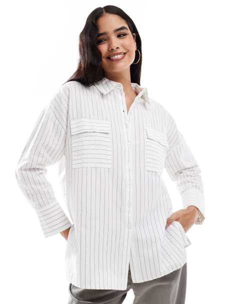 Vero Moda - Chemise oversize à rayures avec poches - Blanc - view 1