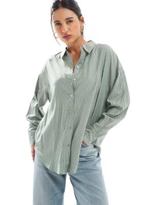 VERO MODA - Chemise oversize à rayures - Vert/blanc