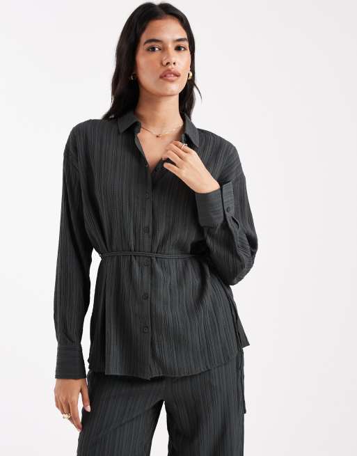 Vero Moda - Chemise oversize plissée d'ensemble à taille nouée - Gris anthracite