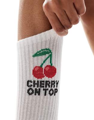 Shop Vero Moda Cherry On Top Socks In White