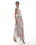 [Vero Moda] Vero Moda chiffon ruffle detail one shoulder maxi dress in faded floral print-Multi S Burlwood: AOP FLOWER