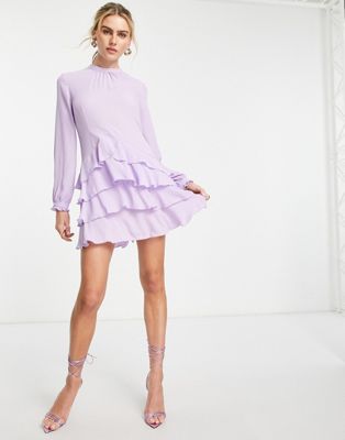 Vero Moda chiffon ruffle mini dress in lilac | ASOS