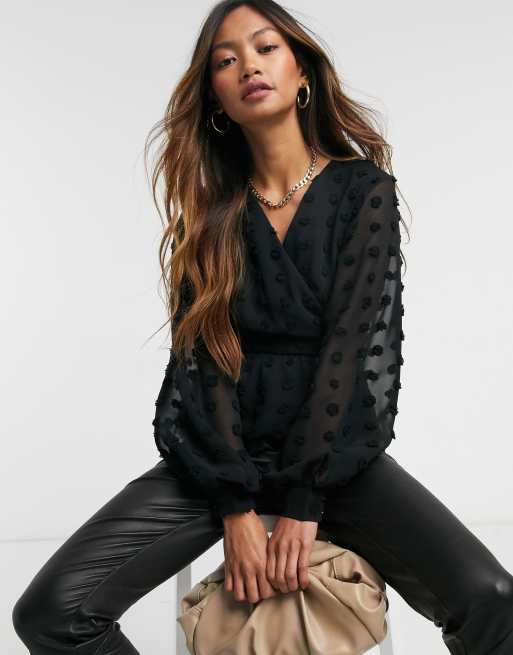 Black chiffon store wrap blouse