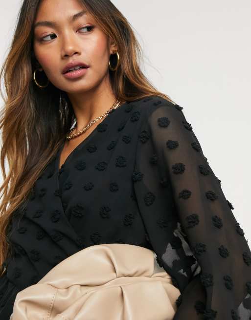 Black chiffon 2024 wrap blouse