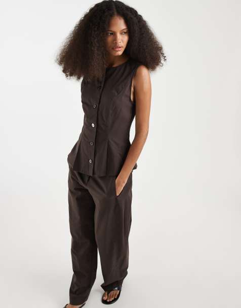 Vero Moda – Chokladbrun, figursydd kostymväst i linnestil, del av set - view 1