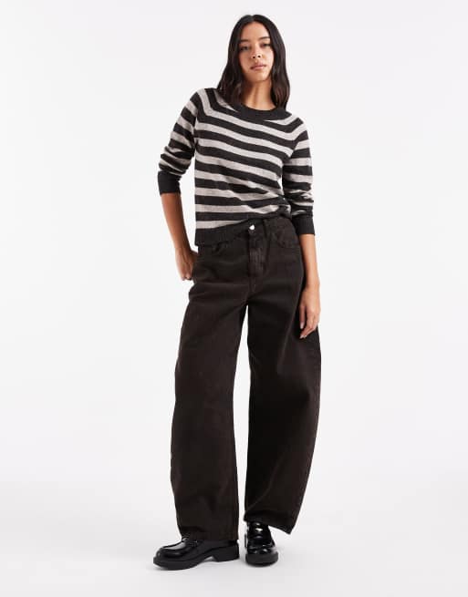 Vero Moda – Chokladbrun och beigemelerad, randig tröja i stickad design med rund halsringning, 4 av 4