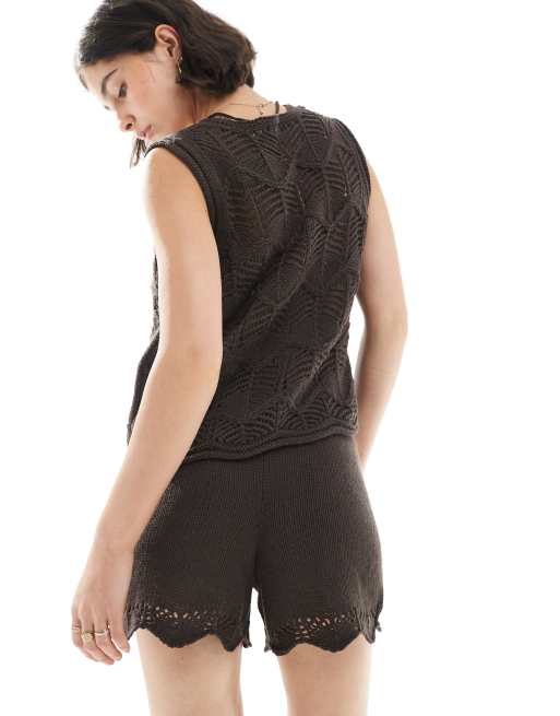 Vero Moda – Chokladbrun, virkade shorts, del av set, 3 av 5