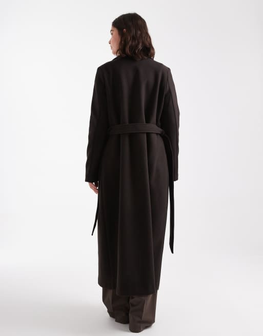 Vero Moda - Chokoladebrun elegante maxifrakke med bælte, 4 af 4