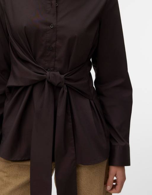 Vero Moda - Chokoladebrun skjorte i poplin, 4 af 4
