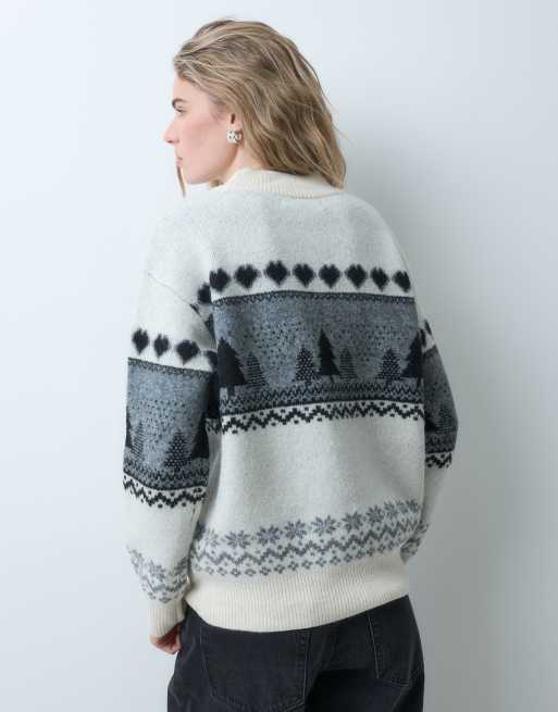 Vero Moda Christmas tree Fair Isle high neck sweater in cream, 3 of 5
