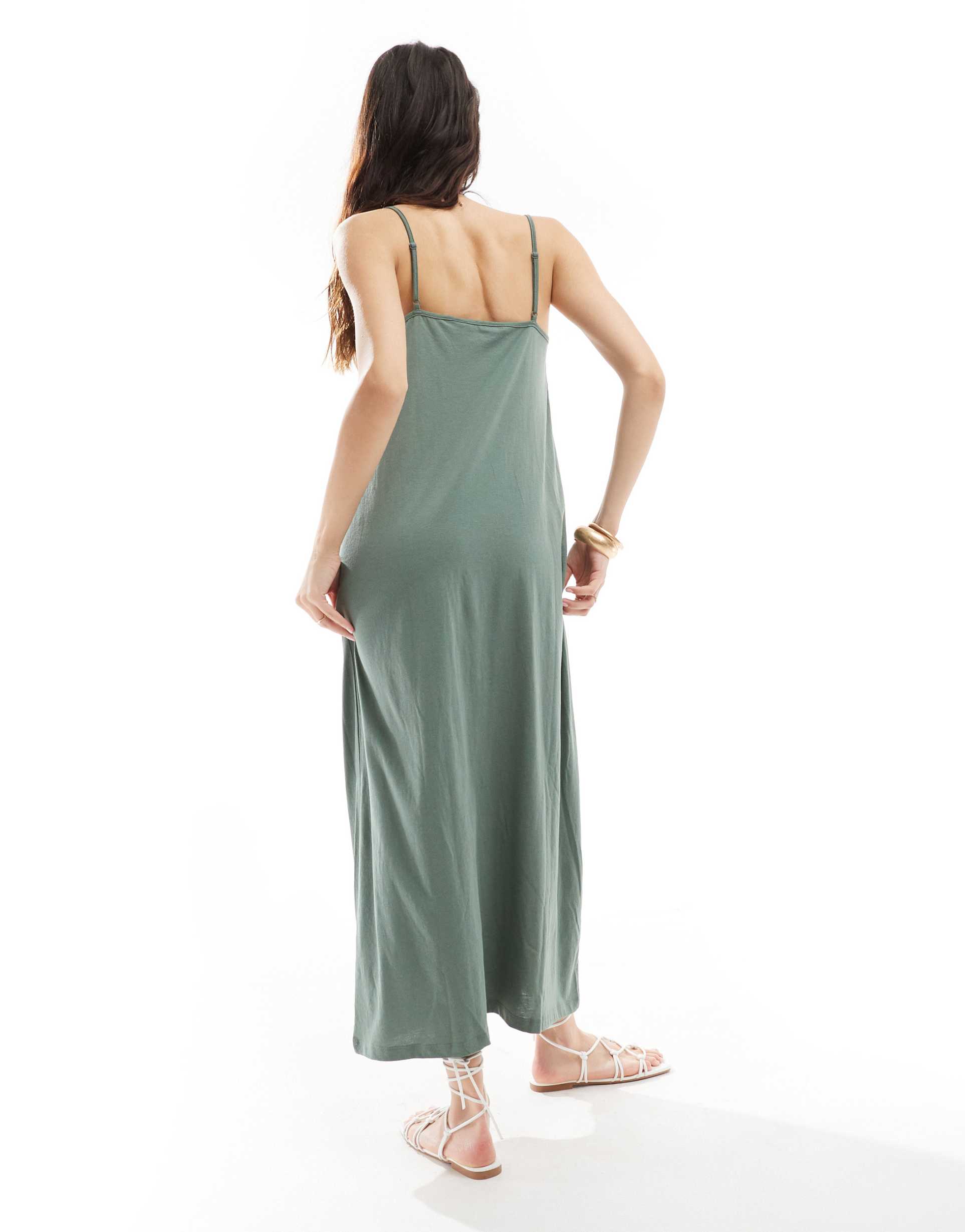 vero moda chuck on cami maxi dress in khaki