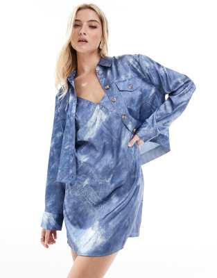 Vero Moda chuck on satin jacket co-ord in denim print-Grey