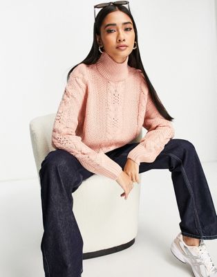 Vero Moda cable knit jumper in pink