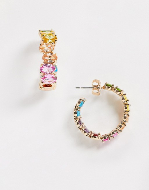 Vero Moda chunky multicoloured diamante hoop earrings in gold