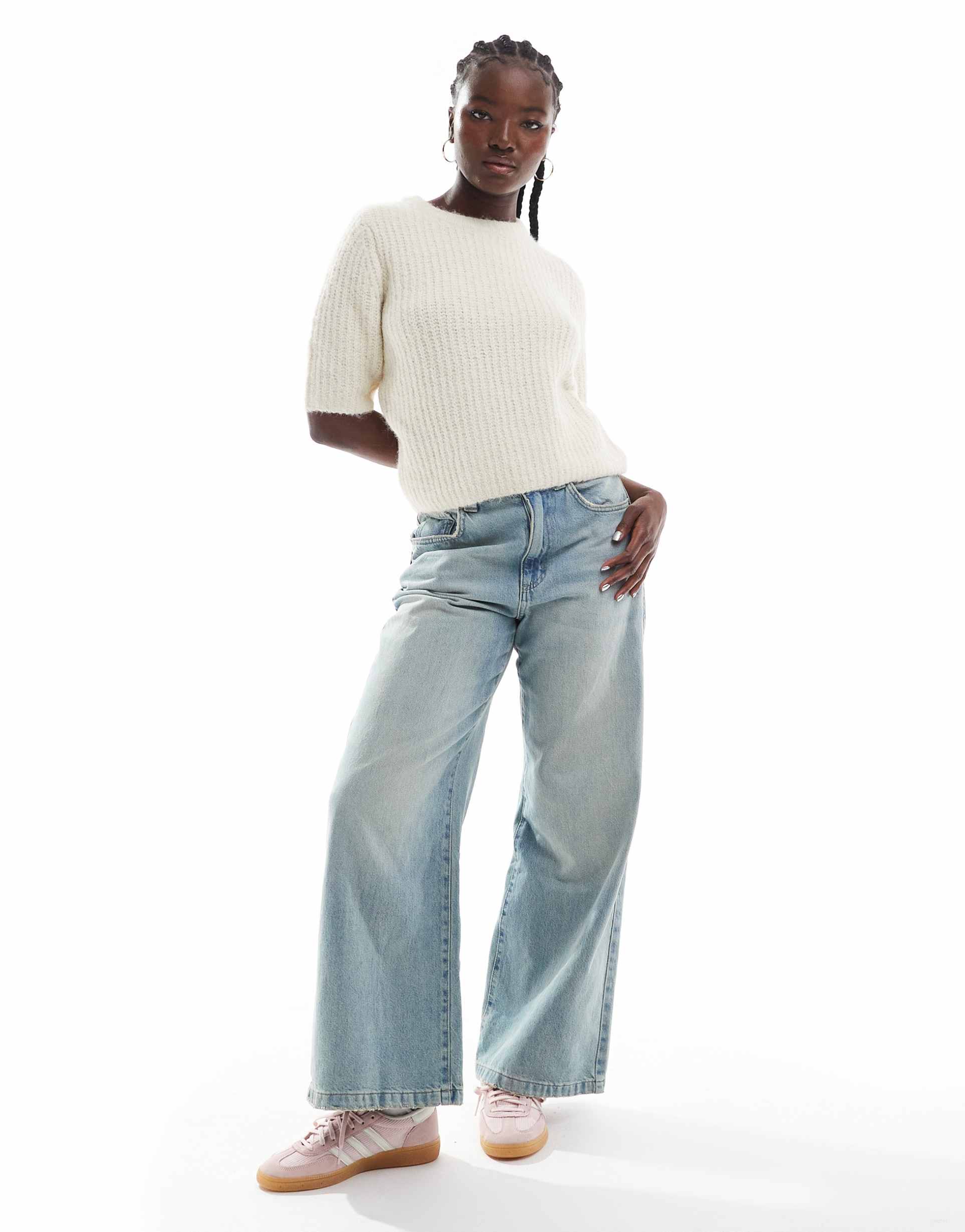 vero moda chunky rib knit t-shirt in cream