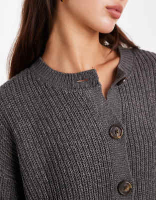 Vero Moda Chunky Rib Round Neck Cardigan In Gray