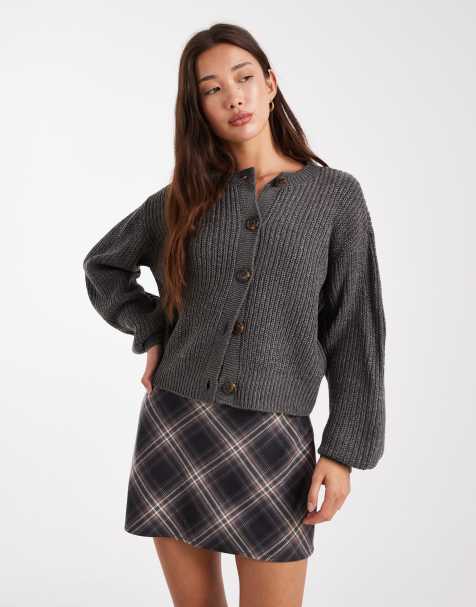 Vero Moda chunky rib round neck cardigan in asphalt grey - view 1