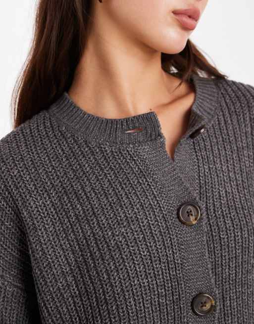 Vero Moda chunky rib round neck cardigan in asphalt grey, 2 of 4
